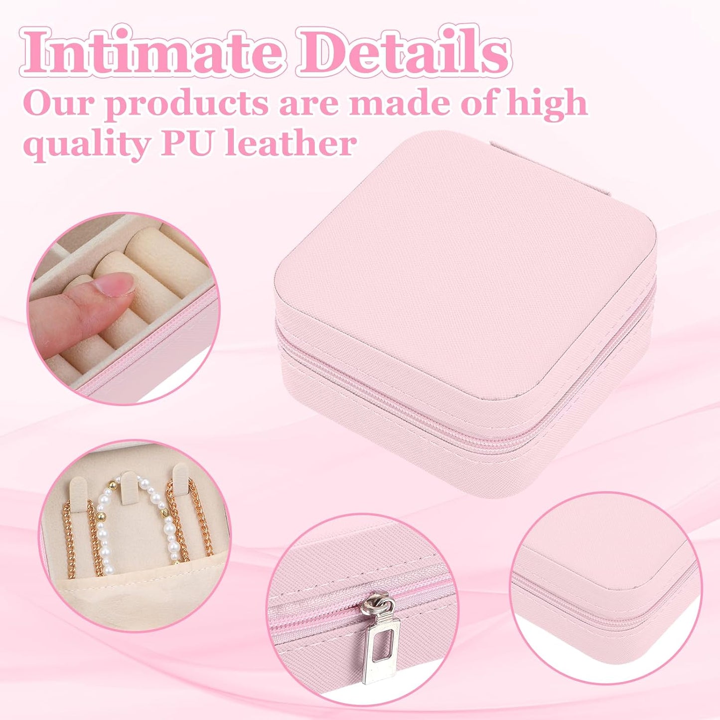 12pcs Mini Travel Jewelry Case,Bridesmaids Proposal Small Jewelry Box Mini Jewelry Organizer,Small PU Leather Portable Storage Box for Rings,Earrings,Necklaces,Bracelets(cherry blossom pink)