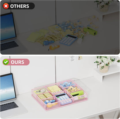 Marbrasse Pink Desk Drawer Organizer, Metal Mesh Drawer Organizer Tray with 5 Adjustable Compartments,Desk Organizers and Accessories for Home,Office,Kitchen,Makeup,Vanity (Pink)