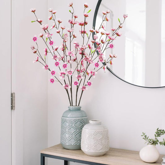 4pcs Artificial Cherry Blossom Flowers 28‘’ Tall Silk Cherry Blossom Branches Faux Pink Peach Stems for Wedding Home Garden Vase Decor