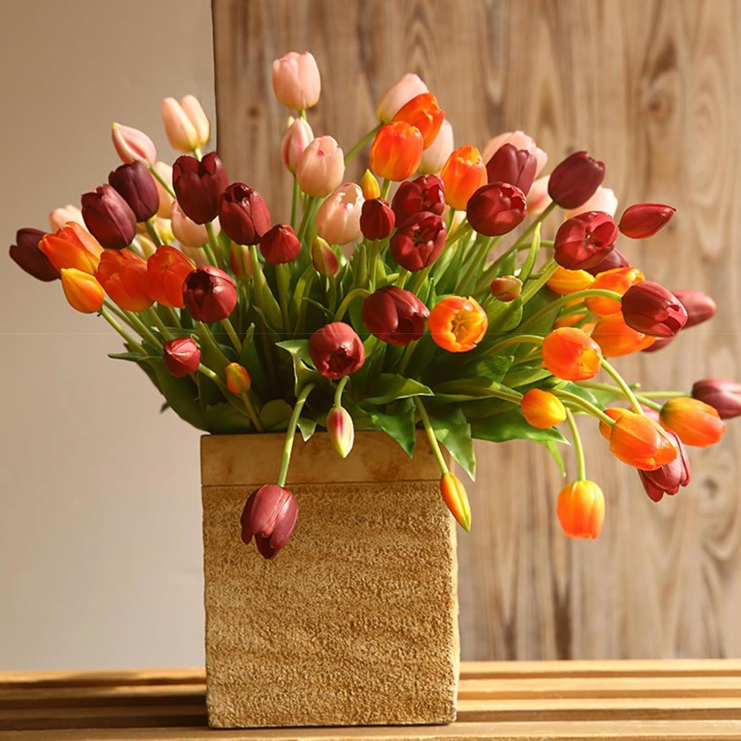 15pcs Artificial Tulips Flowers,Soft Touch Latex Bouquet, Fake Tulips Flowers,Spring Wedding Home Room Table Centerpiece Decor Light Pink Set