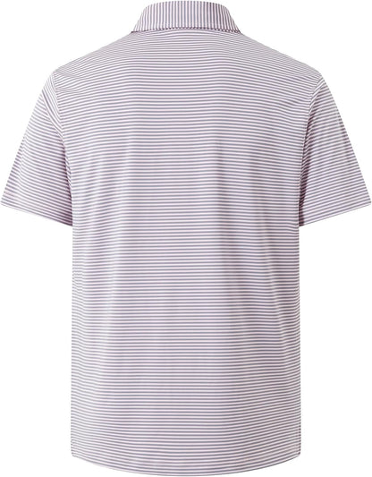Men's Golf Polo Shirts - Moisture Wicking High Performance Short Sleeve Striped Collared Sports Casual Shirt