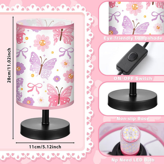 Glooglitter Butterfly Table Lamp 3 Colors Dimmable Lights Butterfly Room Bedroom Decor 11.02 x 5.12 Inch Pink Night Light Bedside Lamps Decoration for Bedroom Desk Birthday Gifts Home Decor