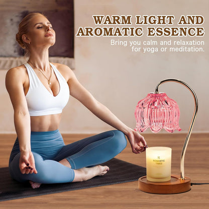 Funistree Flower Candle Warmer Lamp with Timer, Dimmable Candle Lamp Warmer, Christmas Birthday Gifts for Women Mom Her, House Warming for Home Decor, Lotus Wax Warmer for Yankee Candles-Pink Lily