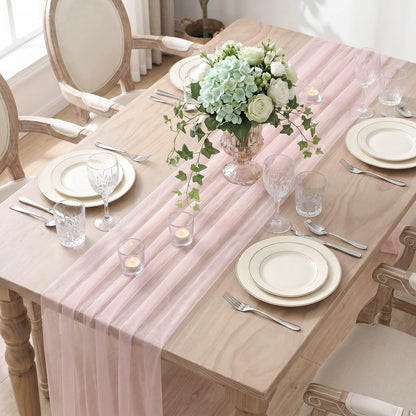Artoid Mode 6Pcs Blushing Pink Gauze Table Runner 28x120Inch, Seasonal Sheer Kitchen Dining Holiday Wedding Birthday Baby Shower Table Decor for Home Party