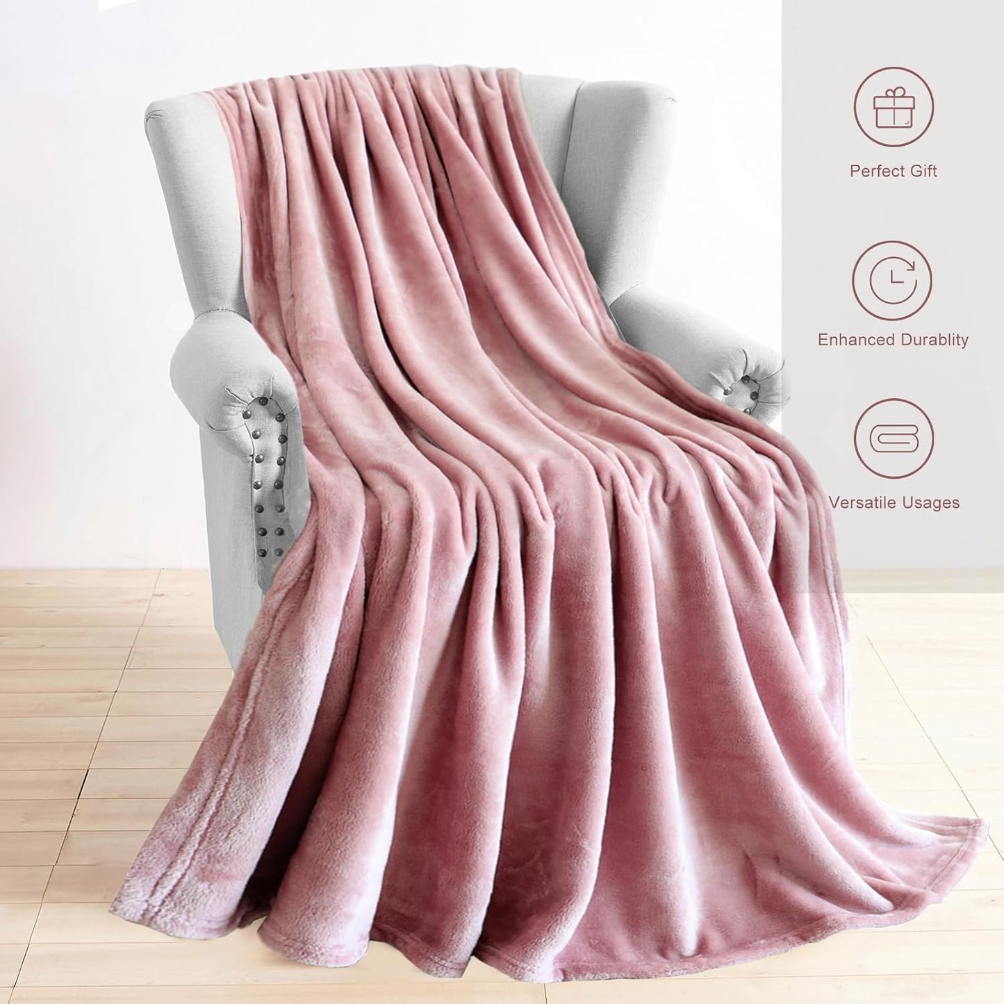 TASTHROW Pink Throw Blanket 50x60 Inches, Soft Plush Cozy Fleece Flannel Throw Blanket, Lightweight Warm Throws for Bed, Couch, Bedroom and Living Room, All Seasons