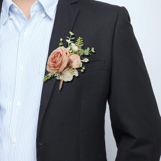 Wedding Men’s Boutonniere Set of 2 Coral Pink Rose Groom Bestman Artificial Groomsman Parent Boutonniere Lapel Flower for Indoor Outdoor Wedding Prom Father Daughter Dance Homecoming