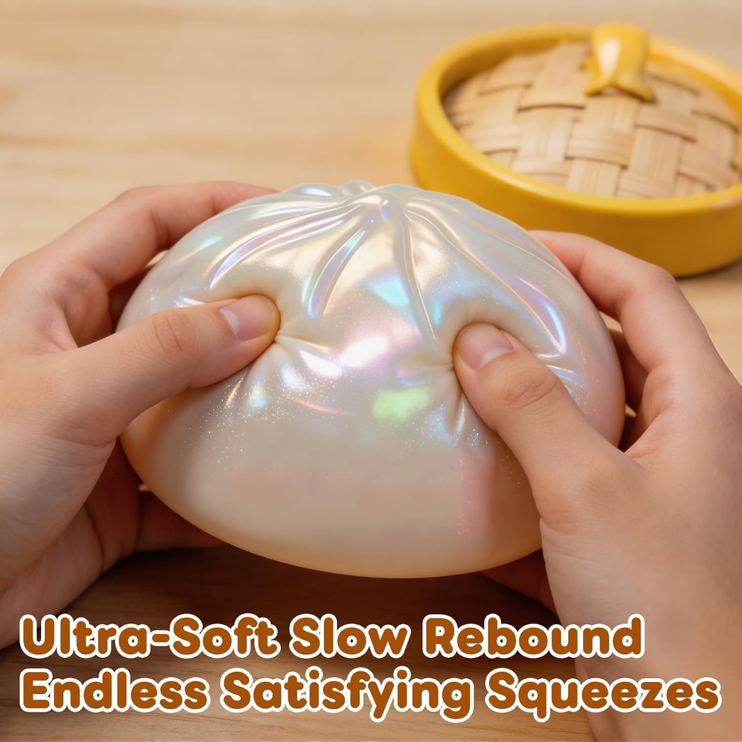 Dumpling Stress Balls Squishy Toys, Colorful Dumplings with Mystery Box, Colorful Dumpling Stress Balls Fidget with Steamer Box, Soft Squeeze Decompression Dough Party Gift (Glitter Pink)