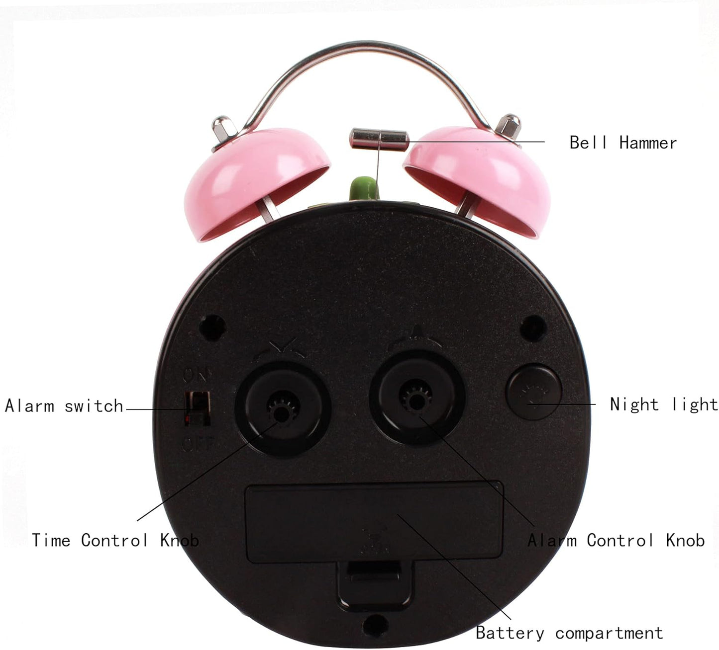4 inches Twin Bell Alarm Clock Strawberry,Backlight,Battery Operated,Non Ticking,Analog Loud Alarm Clock for Bedroom,Bedside,Desk,Pink, One Size