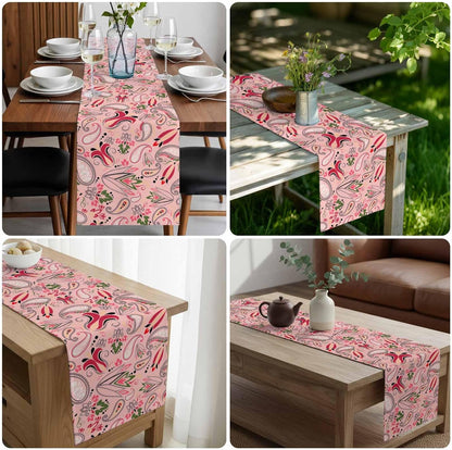 Vintage Baroque Style Floral Table Runners 13x72 Inches Long Linen Burlap Table Runner, Abstract Pink Paisley Flowers Tablerunners Dresser Scarf for Kitchen Dining Holiday Party Wedding Gathering