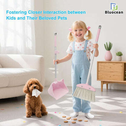 28'' Kids Mini Broom and Dustpan Set - Toddler Cleaning Toy, Toddler Household Helper, Parent-Child Interactive Play Cleaning Tool, Cute Cartoon Design, Small Safe Corner Broom (Pink)