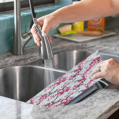 Spring Flowers Placemats Set of 4, Washable PVC Kitchen Table Mats Place Mats, Chinese Pink Peach Blossoms Branches Woven Vinyl Placemat for Dining Table, 13" x 19"