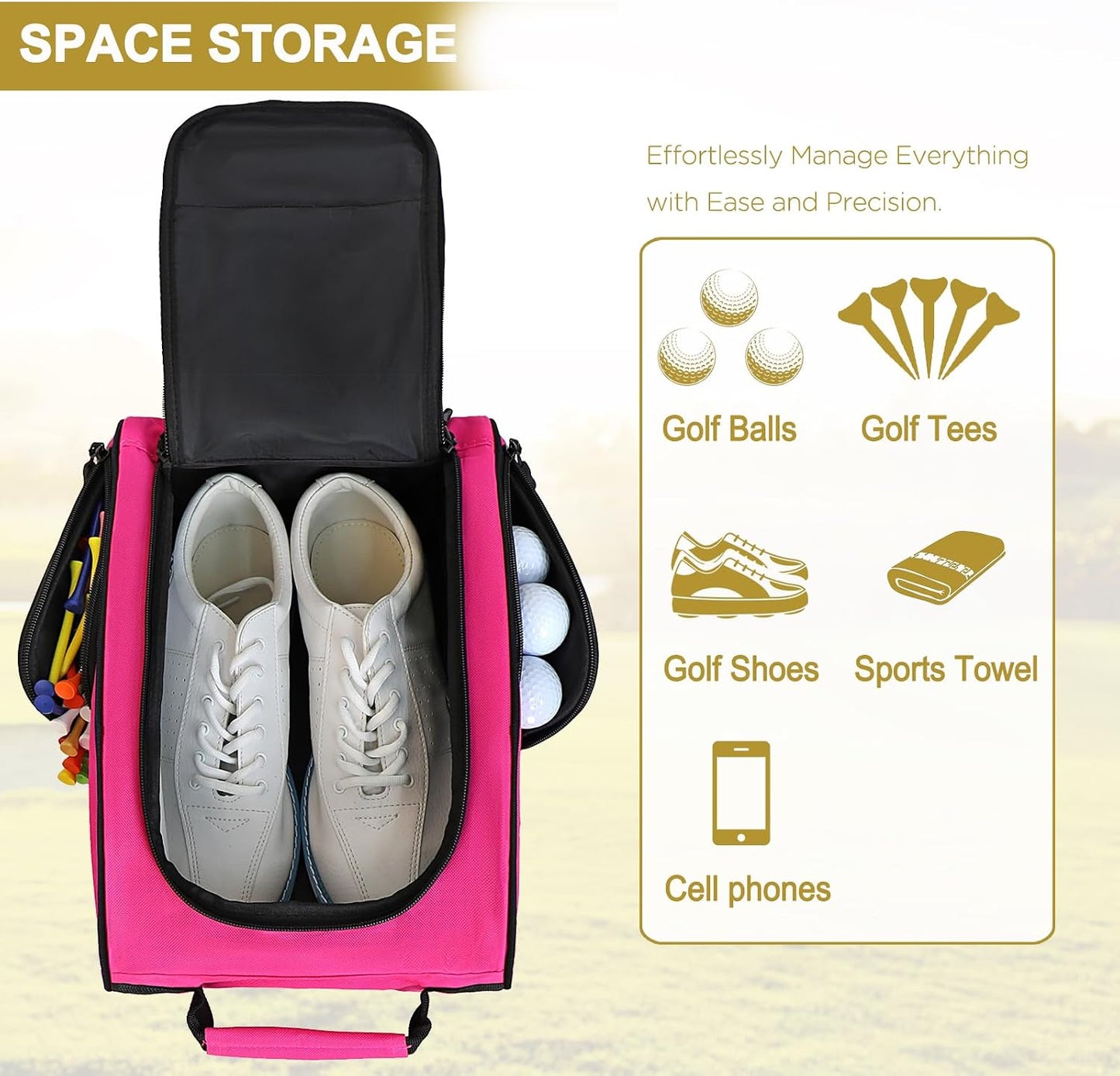 Goloni Golf Shoe Bag for Men Women, Ventilated Golf Shoe Bag with Side Pockets, Lightweight Portable Golf Shoe Carrier for Golf Shoes, Tees, Balls & Accessories,Pink