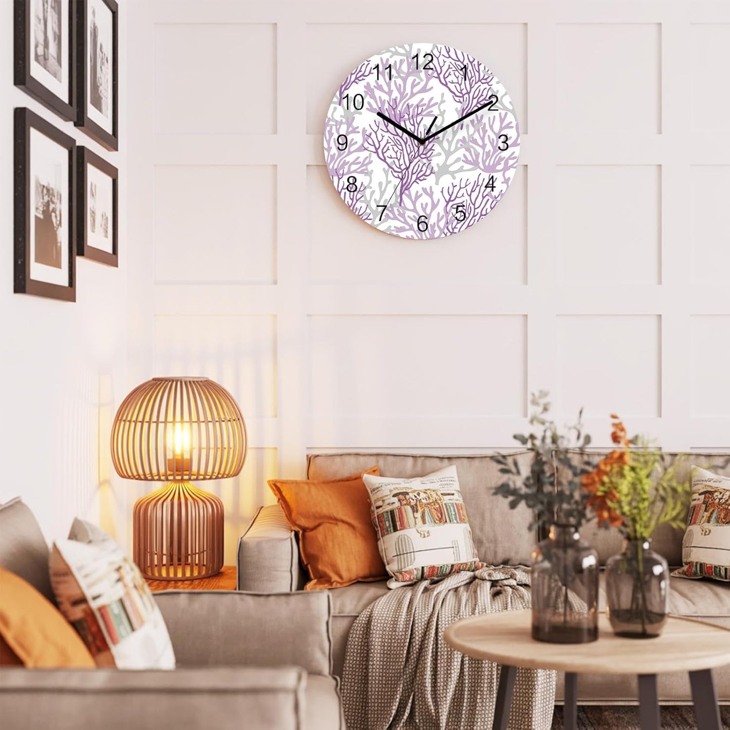 Summer Gradient Pink Purple Ocean Coral Sea Wall Clock Battery Operated Non-Ticking 10" Round Wood Clocks, Kitchen Wall Clock for School Bathroom Living Room Home Office Wall Decor