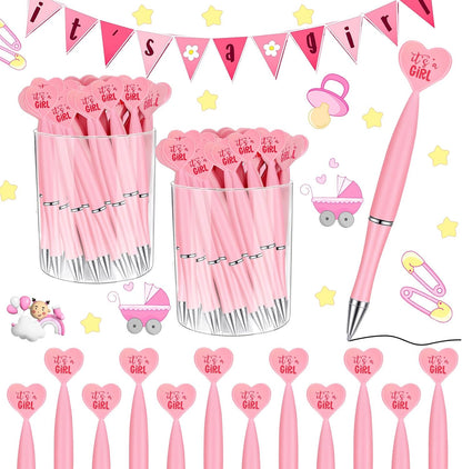 Outus 48 Pcs Pink Baby Shower Pens Bulk Ballpoint Pens It's a Girl Favors Supplies for Guests Baby Shower Birth Announcement Gifts
