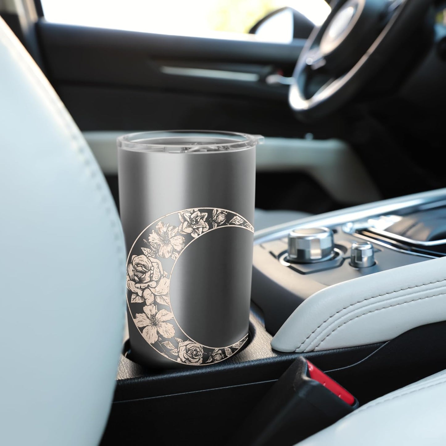 Trendy Rose Filled Crescent Moon Peach Colour Stainless Steel Insulated Tumbler