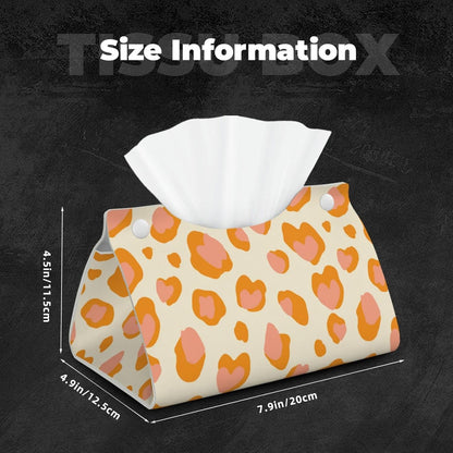 Peach Orange Spots Pink Leopard Pattern Tissue Box Cover Rectangle Pu Leather Tissue Box Holder for Car Bathroom Bedroom Desk Tabletop Decor