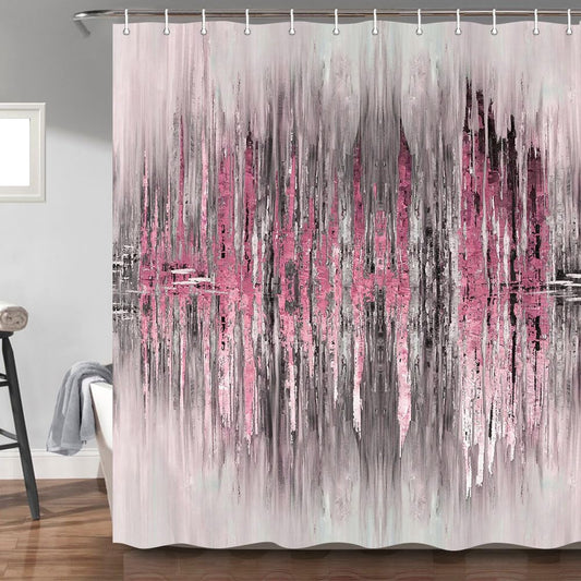 Abstract Shower Curtain, Modern Pink Gold crackNon Decor Bath Curtains, Stripe Contemporary Abstract Painting Fabric Bathtub Shower Curtain Set with Hooks,69X72in