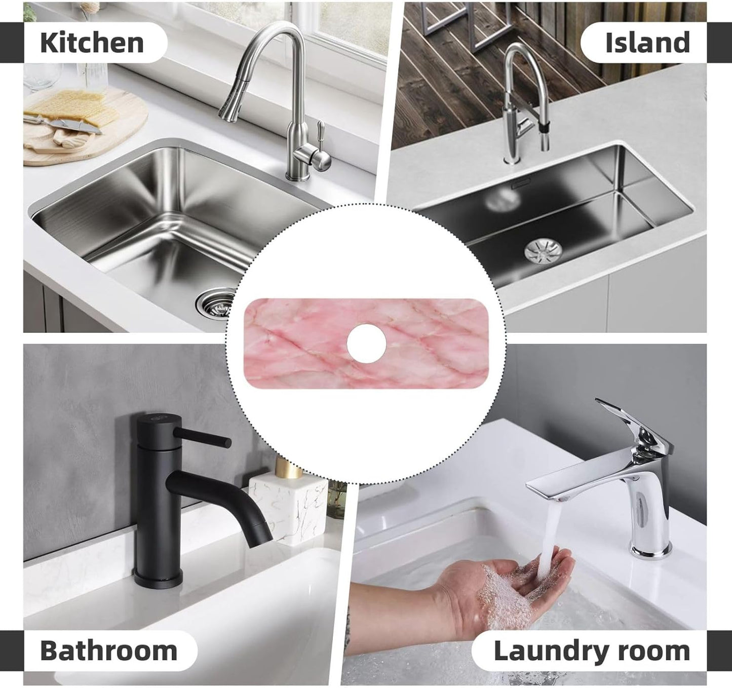 Light Pink Marble Tile Faucet Mat Splash Guard, Absorbent Quick-Dry Kitchen Sink Mat,Ideal For Splash Guard Drip Catching