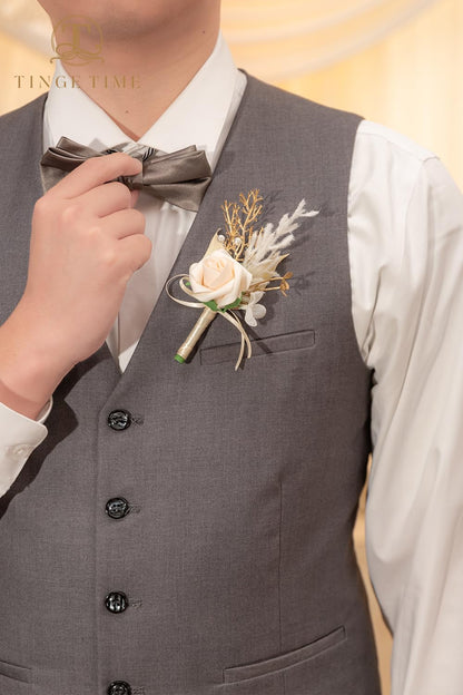 TINGE TIME Boutonniere for Men, Groom and Best Man Boutonniere for Wedding Ceremony Anniversary, Formal Dinner Party and Rustic Wedding Marriage (Champagne&Pink)
