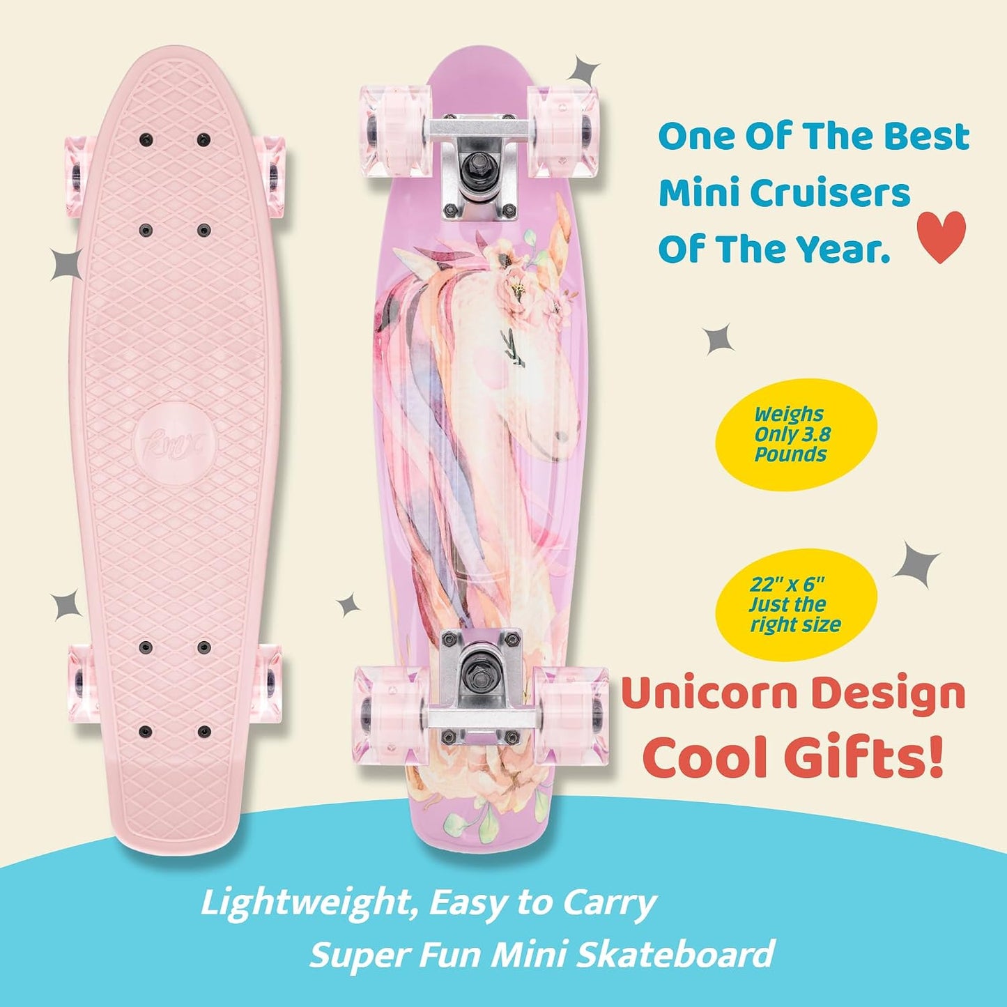 KMX Skateboard 22 and 27 Inch, Classic Mini Cruiser Skateboard for Boys, Girls, Kids, Students, Adults, Teens, Mini Cruiser Board for Beginners and Advanced