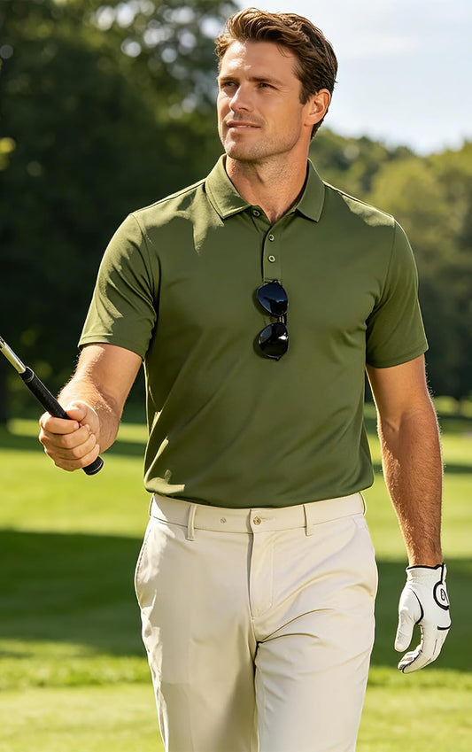 Men's Quick Dry Golf Polo Shirts Active Short Sleeve Lightweight Casual Collared T-Shirt