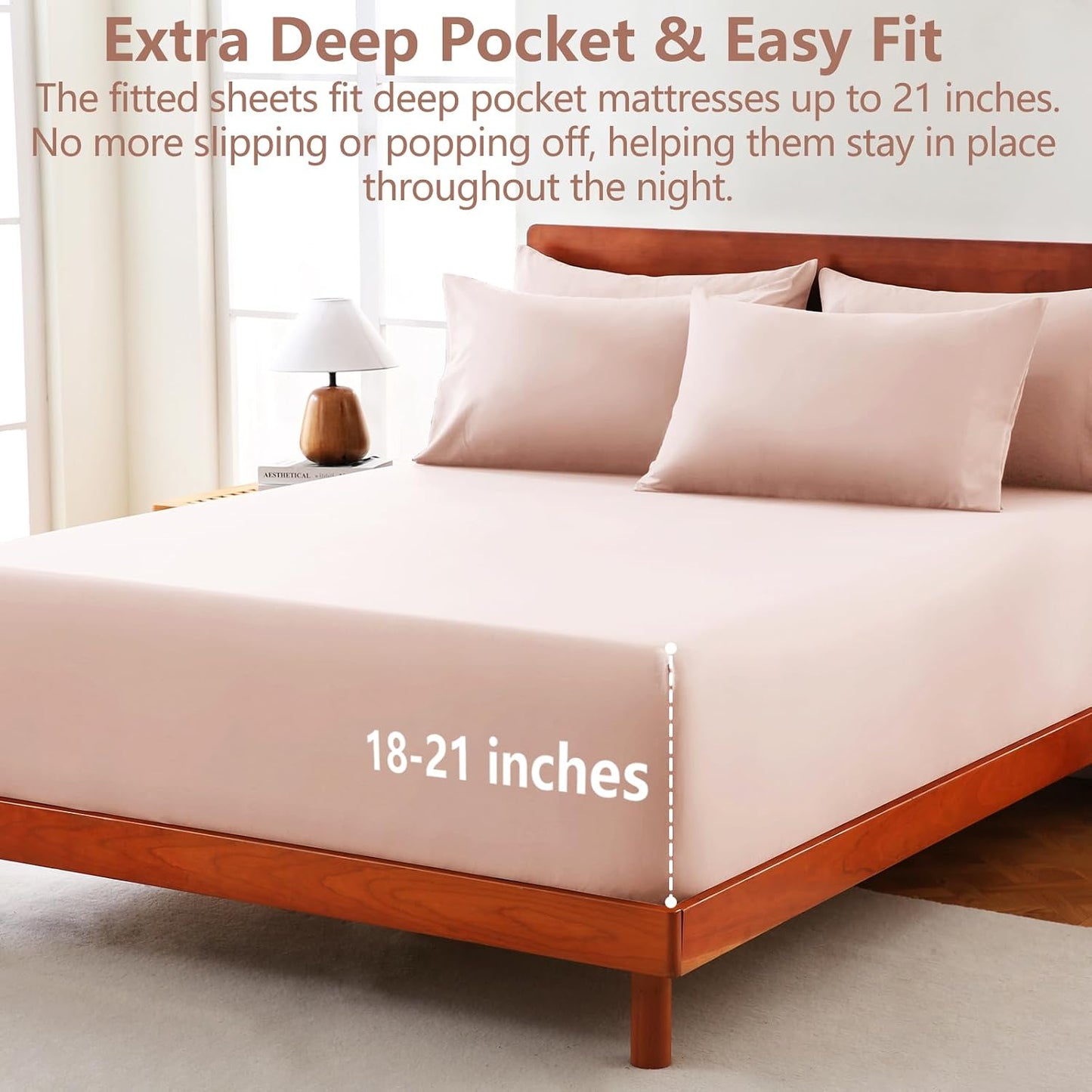 CozyLux Extra Deep Pocket Queen Sheet Set - 6 Piece Microfiber Queen Size Sheets, Fits Mattress up to 21", Oeko-TEX Certified, Breathable Bedroom Decor Bedding, Easy & Secure Fit, Dusty Blush