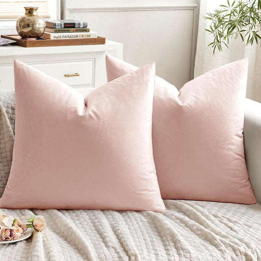 EMEMA Pack of 2 Velvet Throw Pillow Covers Decorative Square Pillowcase Soft Solid Cushion Case for Sofa Bedroom Chair Car 18x18 Inch Pink