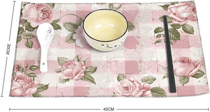 Placemats Set of 4 Heat Resistant Table Placemats Set Washable Easy Clean Placemat Durable Non-Slip Dining Table Mats Set Peach Retro Pattern Kitchen Place Mats for Dining Indoor Outdoor