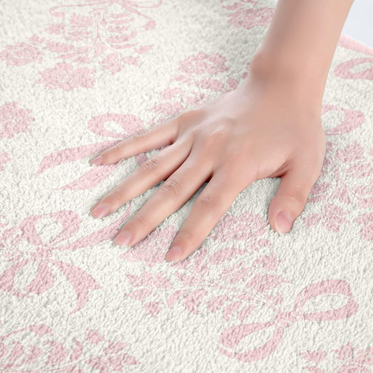 Erosebridal Bowknot Bathroom Rugs 16" x 24" Peony Bath Mat Princess Fashion Bow Doormat Pink Flowers Cute Bow Tie