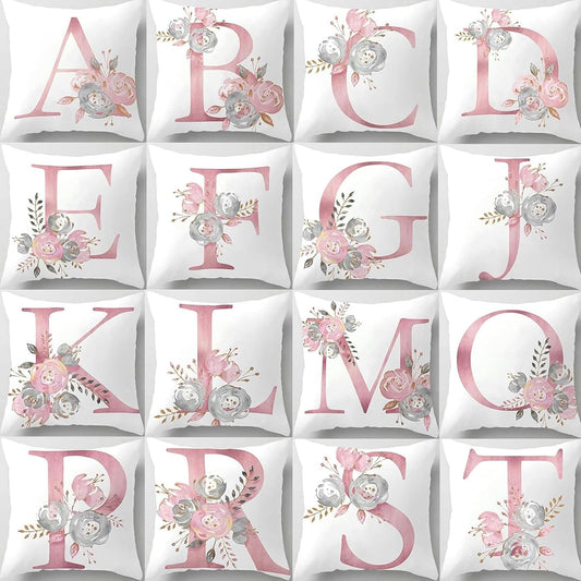 Pink Throw Pillow Covers Cute Alphabet Decorative Cushion Covers Square Letter Throw Pillows Protectors for Sofa Couch Bedroom Chair Home Decor 18 x 18 Inch(M)
