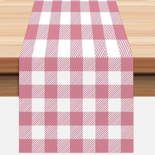 Pink and White Buffalo Plaid Table Runner 13x72 Inch | Classic Holiday Plaid Farmhouse Kitchen Dining Table Decoration for Indoor Outdoor Home Party Decor
