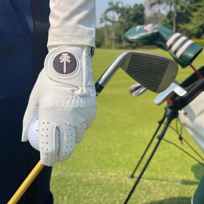 PINKTEE Golf Glove Women Left Hand Premium Cabretta Leather with Pink Marker All Weather Golf Gloves for Ladies Size Small Medium Large