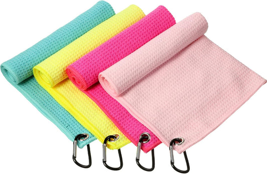 Remagr 4 Pack Golf Towel for Bags 16'' x 16'' Microfiber Fabric Towel Bag with Clip Waffle Pattern Golf Accessories for Men Women Ball Club Set, Multiple Color