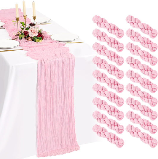18 Pack Cheesecloth Table Runner 10FT Light Pink Table Runner Boho Gauze Cheese Cloth Table Runners Long Rustic Sheer Table Decorations for Wedding Party Baby Bridal Shower Birthday Holiday Home