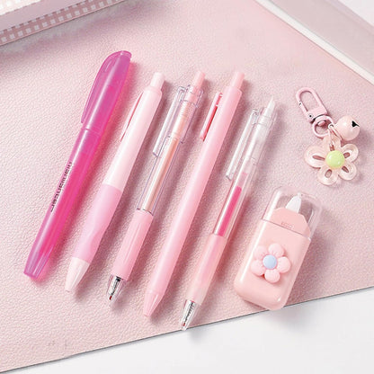 MOZXIRZ 8 Pcs Cute Pink Stationery Set for Girls Boys Women Back to School Supplies Office Supplies Kawaii Candy Colors Stationery Gift Including Pen Pencil Highlighter Eraser (Pink)