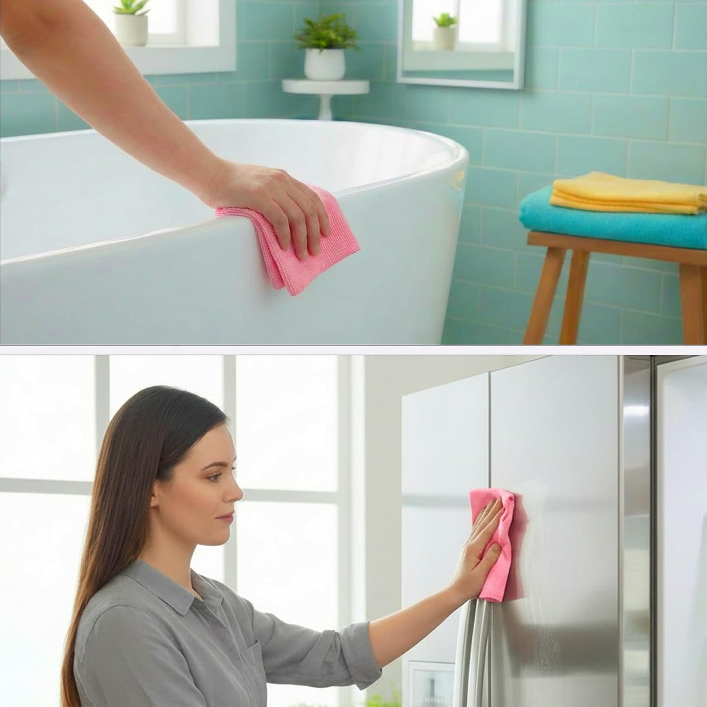 Microfiber Cleaning Cloth Roll 20 Sheets 11" x 10" Tear Away Microfiber Towel Roll Reusable Paper Towels Washable Ultra Absorbent Lint-Free Cleaning Cloths for Kitchen, Car and Home Use, Pink