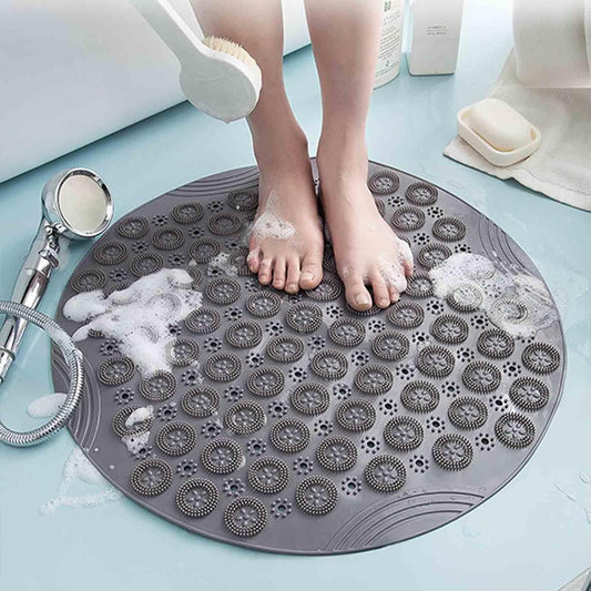 JUSHZ Bath Mat Bath Mats for Bathroom Mat Non Slip Bathmat Shower Outside Rug Round Bottom High Adsorption Suction Cup Washable Large Hole Drain (Pink,30x30cm)