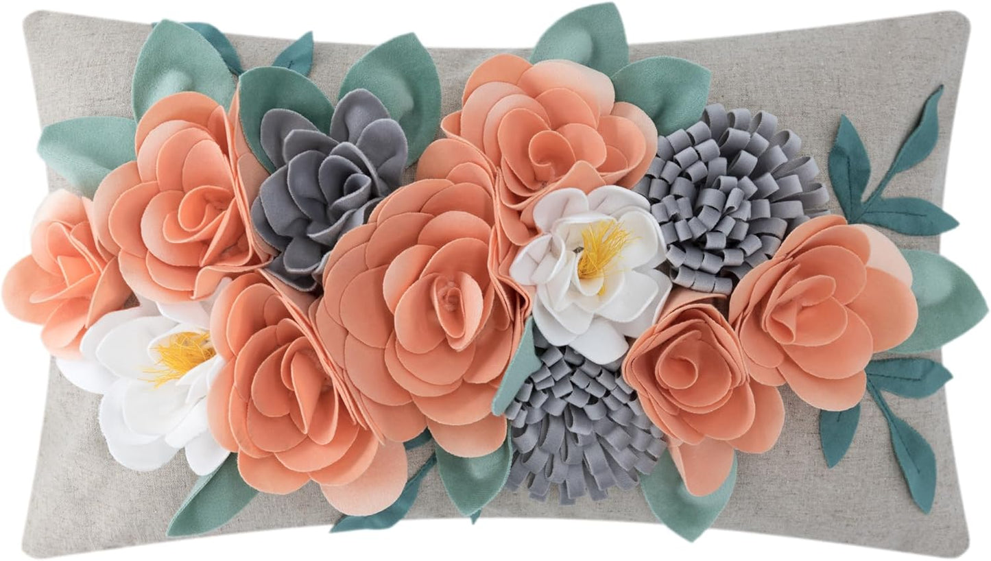 OiseauVoler Decorative 3D Flower Throw Pillow Cover Pillowcase Cushion Cover Case for Home Couch Sofa Bed Living Room Decor 12x20 Inch Peach Pink