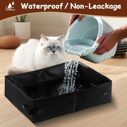 Portable Litter Box for Cats, Foldable & Waterproof Cat Travel Litter Box, 15.75 * 11.82 * 3.94 Inches, Traveling & Camping Cat Supplies - Pink