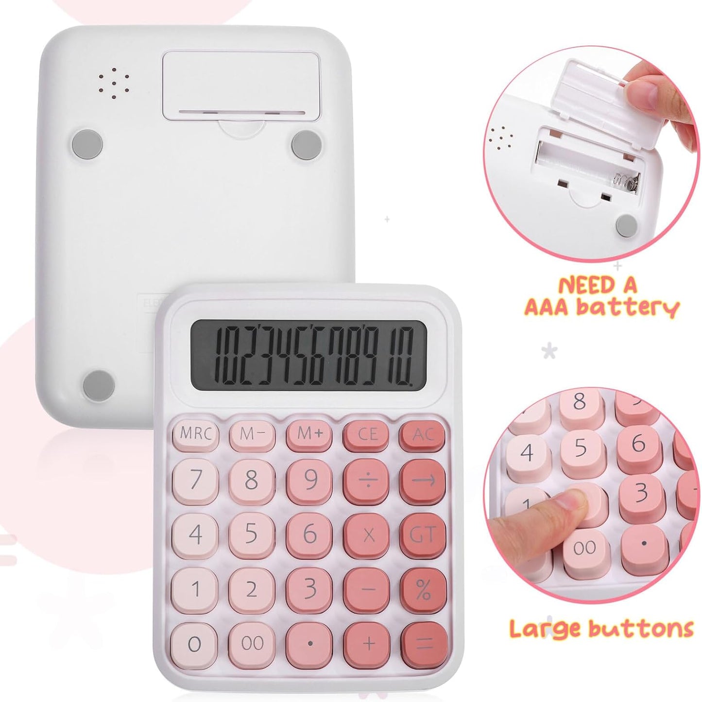 SEWACC Mechanical Switch Calculator Pink Desktop Calculator with Big Buttons 12 Digits Large LCD Display Aesthetic for Home Office School