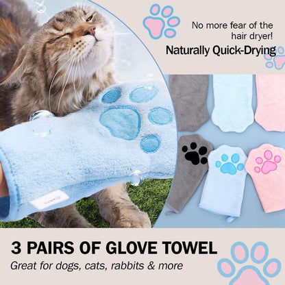 Paw Bathing Towel for Cats, Ultra Soft Microfiber Pet Bath Towel Gloves for Muddy Paws, Ears, Coral Fleece Pet Towel, Quick-Dry Cat Drying Towel, Lint-Free Absorbent with Hanging Loop (blue+pink)