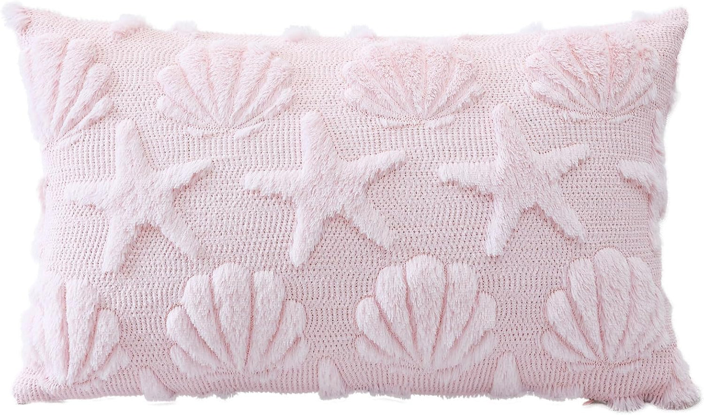 OTOSTAR Shell Starfish Throw Pillow Cover Set of 1 Beach Seaside Cushion Cover for Sofa 12x20 Inch Lumbar Spring Summer Soft Plush Short Wool Velvet Pillowcase Holiday Decor Pink