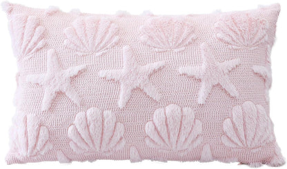 OTOSTAR Shell Starfish Throw Pillow Cover Set of 1 Beach Seaside Cushion Cover for Sofa 12x20 Inch Lumbar Spring Summer Soft Plush Short Wool Velvet Pillowcase Holiday Decor Pink