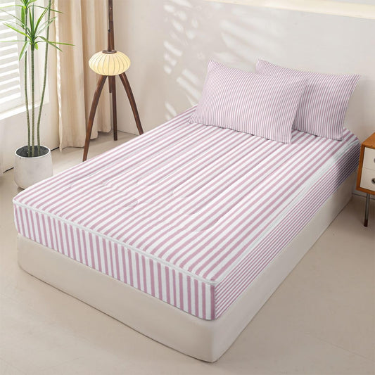 Erosebridal Abstract Striped Light Pink Zipper Comforter Set Full Lines Stripe Bedding Set with Comforters, Sheets, Pillowcases Pinstripe Bed in a Bag Modern Simple Style Bedroom Decor