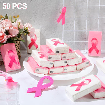Tenceur 50 Pcs Breast Cancer Awareness Pocket Tissue Bulk 4 Ply Travel Mini Portable Pink Ribbon Pocket Facial Tissue for Women Cancer Survivor Gift Charity Event Supplies Party Favor(White, Pink)
