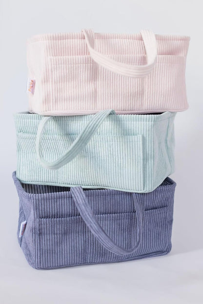 Diaper Caddy Organizer - Baby Pink Curdoroy Baby Storage Bin for Nursery & Car | Baby Shower Basket & registry Essential