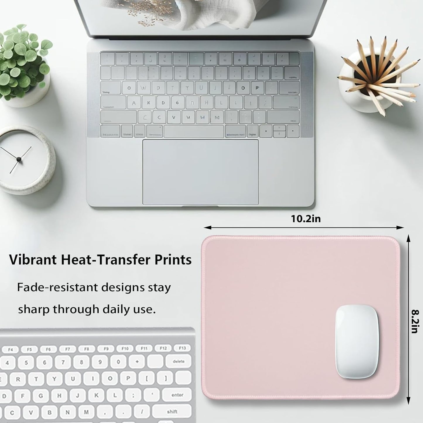 Light Pink Office/Gaming Mouse Pad 10.2x8.2 Inch, Stitched Edge, Durable Portable Solid Color Mat for Desk, Non-Slip Rubber Base, Smooth Surface