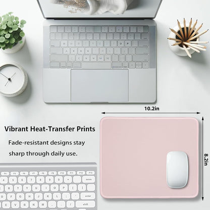 Light Pink Office/Gaming Mouse Pad 10.2x8.2 Inch, Stitched Edge, Durable Portable Solid Color Mat for Desk, Non-Slip Rubber Base, Smooth Surface