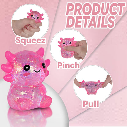 Sitting Axolotl Squishy Toy, Pink Soft Gel Stress Relief Fidget Toys for Kids Boys Girls Age 3+, Sensory Anxiety Relief Squeeze Toys, Not Easy to Fall Off, 2.76" x 2.36" x 1.77"( 1Pcs)