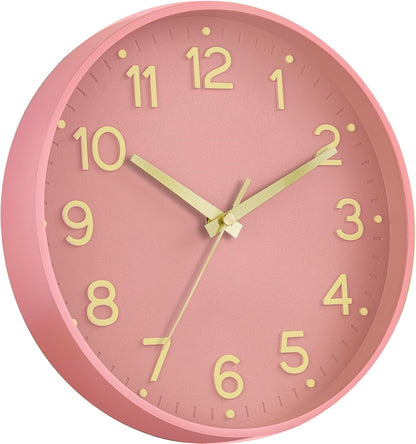 Roymnie Silent Wall Clocks Battery Operated 8 Inch-Modern Non Ticking Analog Clock Decorative for Kitchen Office Bathroom Bedroom(Pink Gold)